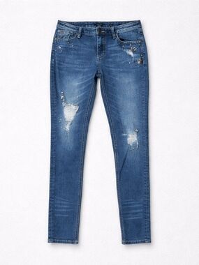 Miss Me Embellished Distressed Skinny Jeans - Blue
